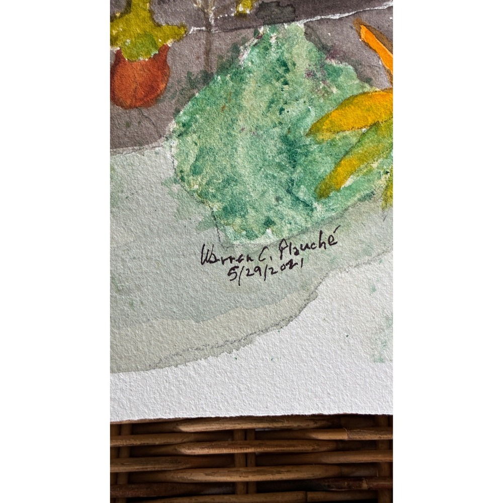 Warren C Plauché House with Banana Trees Original Watercolor Painting 2021 11x15 - Picture 2 of 7
